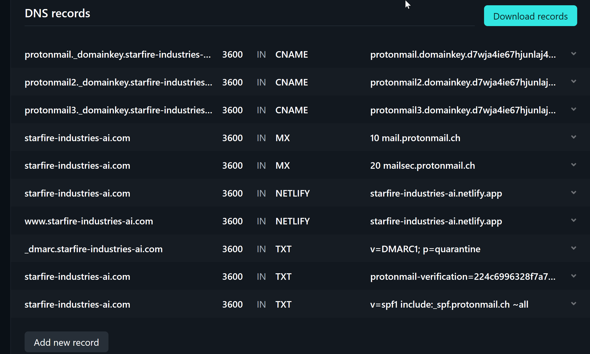 DNS Zone Records Control Panel